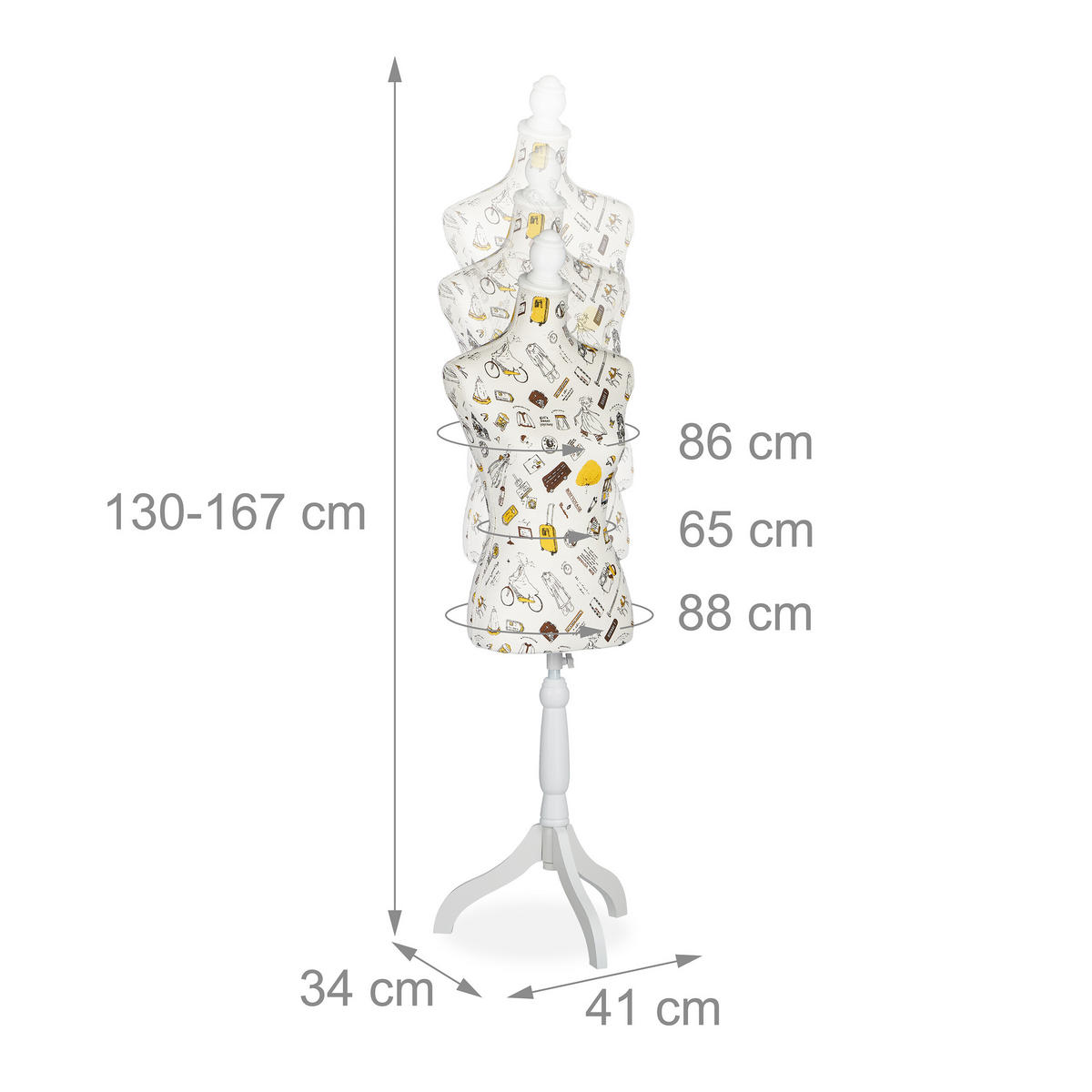 KRAJČÍRSKA busta - viacfarebná, drevo/textil (41/34cm) - Relaxdays