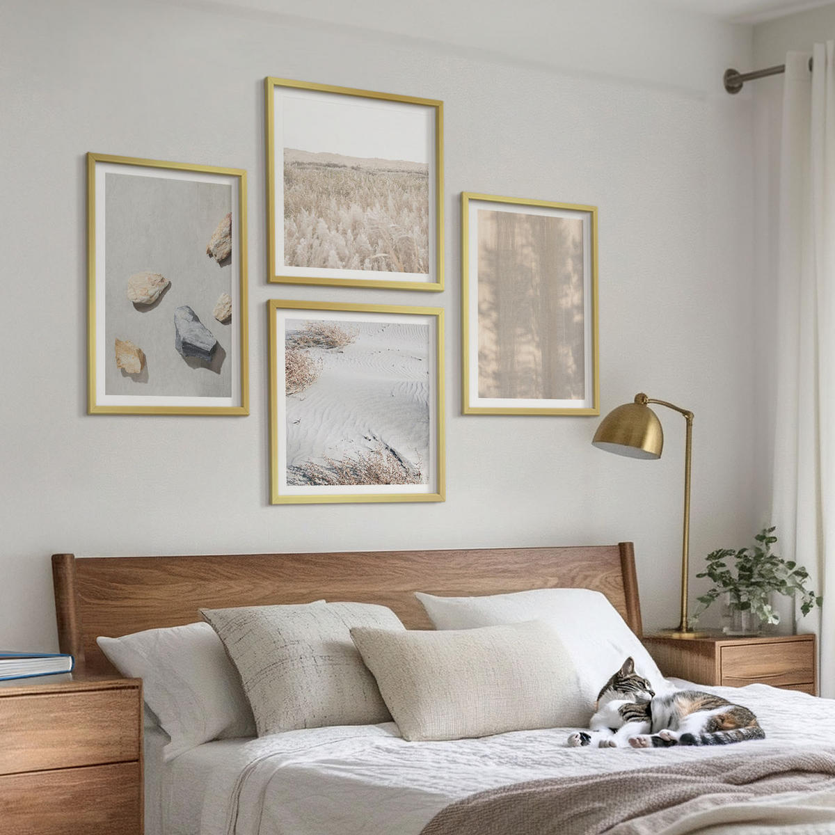 WANDBILDER 4er Set - 50x50 cm & 40x60 cm Goldrahmen - Boho-Naturtexturen - Goldfarben, Kunststoff (50/50cm) - ArtPrintCave