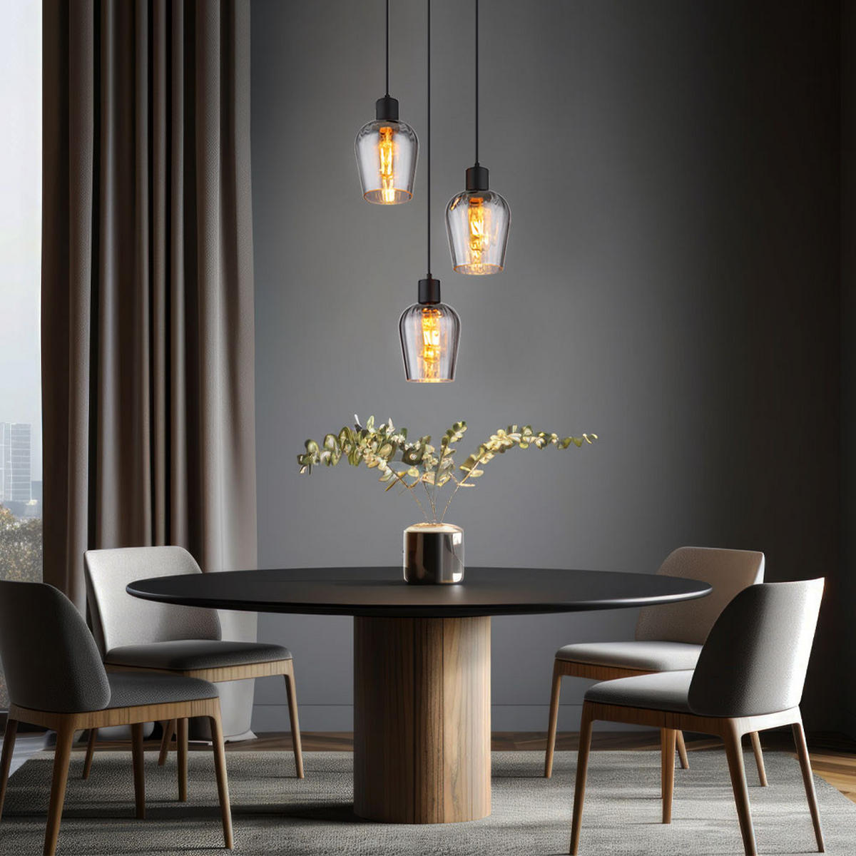 HÄNGELEUCHTE Glas Rauch Schwarz 3-Flammig - Schwarz, Glas (28.5/28.5/150cm) - Globo Lighting