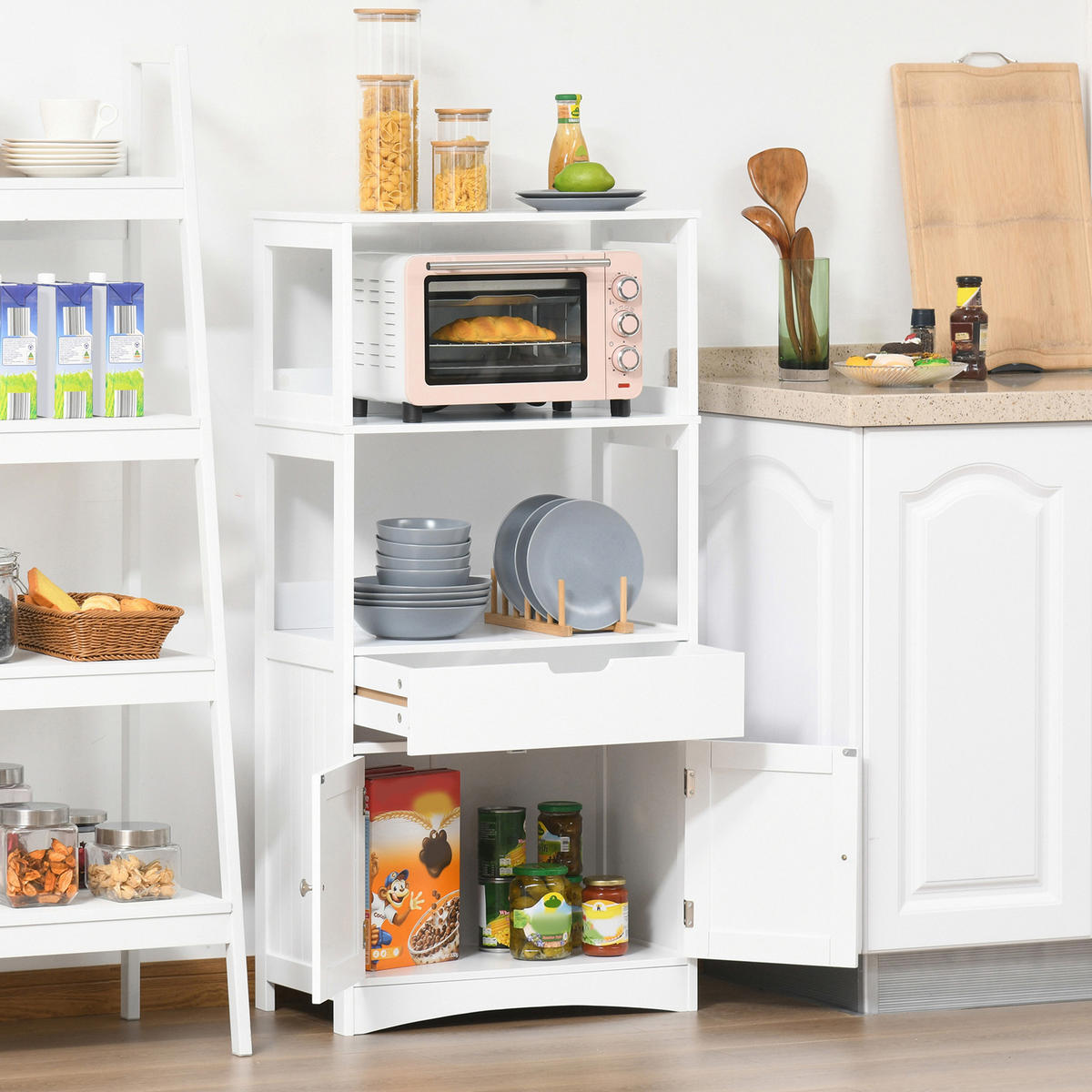 BADEZIMMERSCHRANK DE-17297 2 Türen, Schublade, 3 Regalböden Weiß - Weiß, Holzwerkstoff (33/122.5/60cm) - ComfortXL