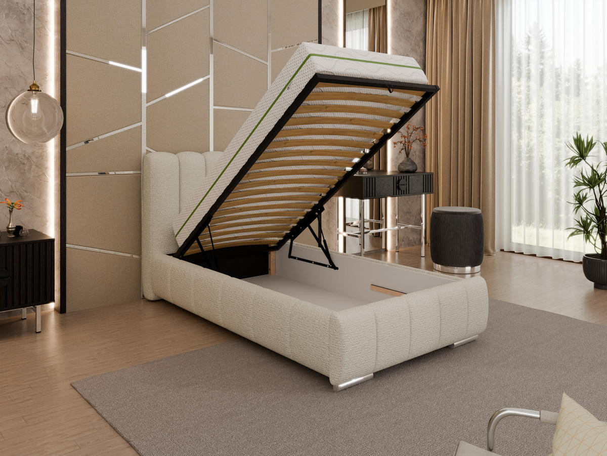POLSTERBETT Zaira 90x200cm – Elegantes Polsterbett für modernen Wohnstil , ZONIERTE MULTI-TASCHEN-FEDERKERN (24cm), creme - Creme, Holz (90/200cm) - Panda Möbel
