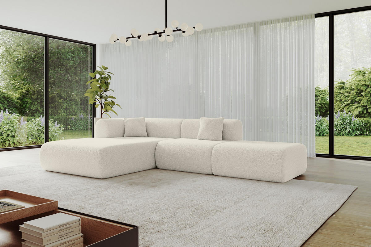 ECKSOFA Ottomane Links OVLY-L 289x176x71 Beige Bouclé - Sandfarben/Beige, Holzwerkstoff/Kunststoff (176/289cm) - ALTDECOR