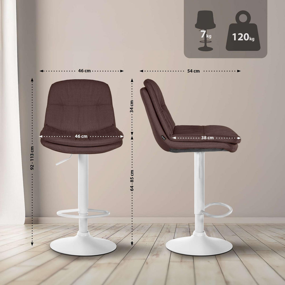 BARHOCKER Stoff braun - Schwarz/Braun, Textil (46/92/54cm) - CLP