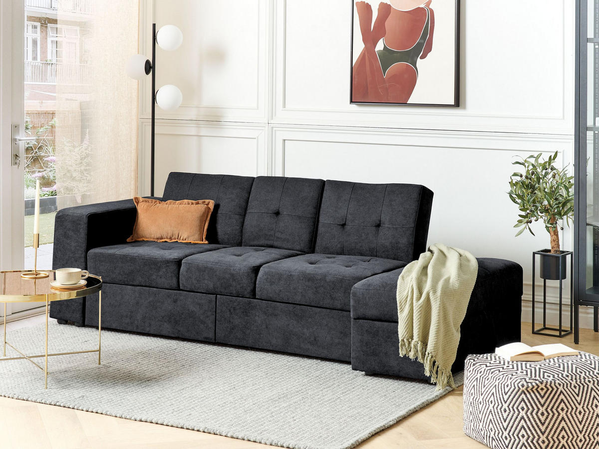 3-SITZER-SCHLAFSOFA Polsterbezug Schwarz Falster - Schwarz, Textil (210/75/94cm) - Beliani