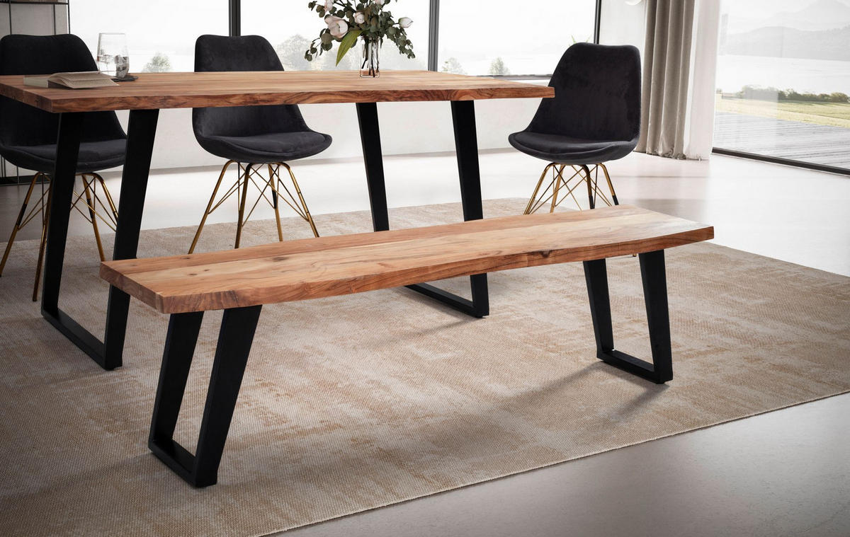 ESSZIMMERBANK Massivholz Metall Baumkante U-Beine, Akazie 120x40x46 cm - Schwarz/Braun, Holz/Metall (120/46/40cm) - KADIMA DESIGN