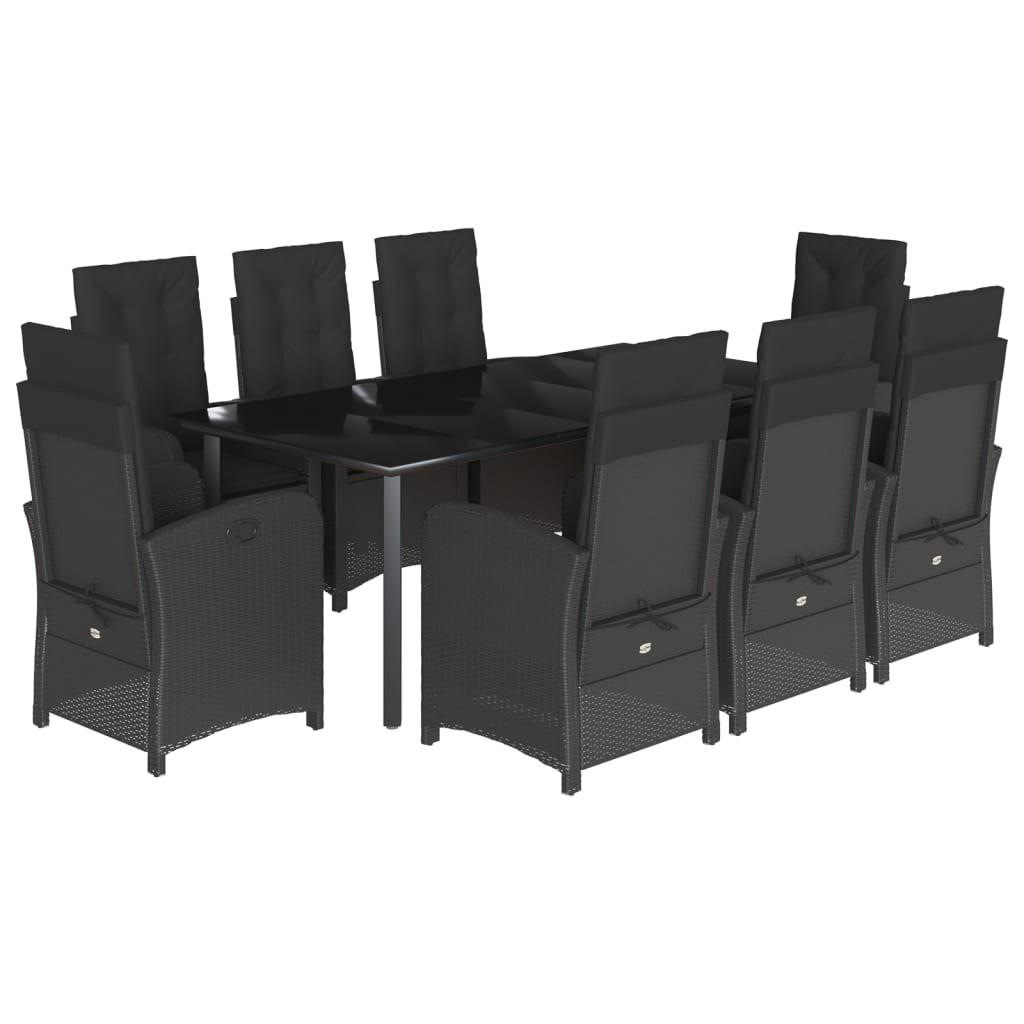 GARTEN-ESSGRUPPE 9-teilig Mit Kissen Schwarz Poly Rattan - Schwarz, Kunststoff - vidaXL