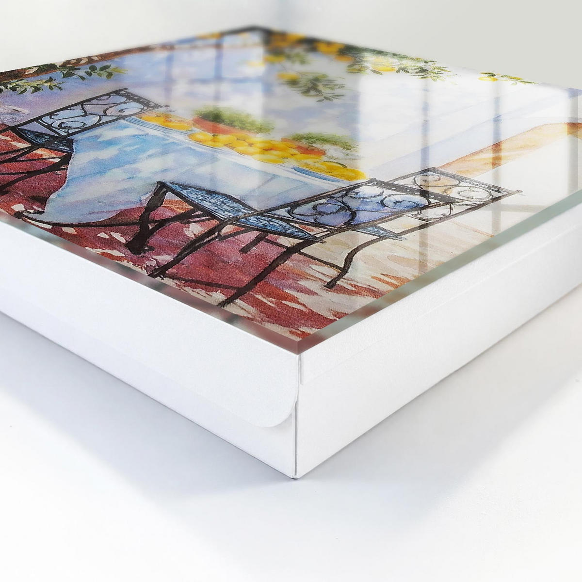 SCHLÜSSELBOX Weiß 30x30 cm – Türöffnung nach rechts - Zitronengarten - Blau, Metall (30/30/5cm) - TULUP