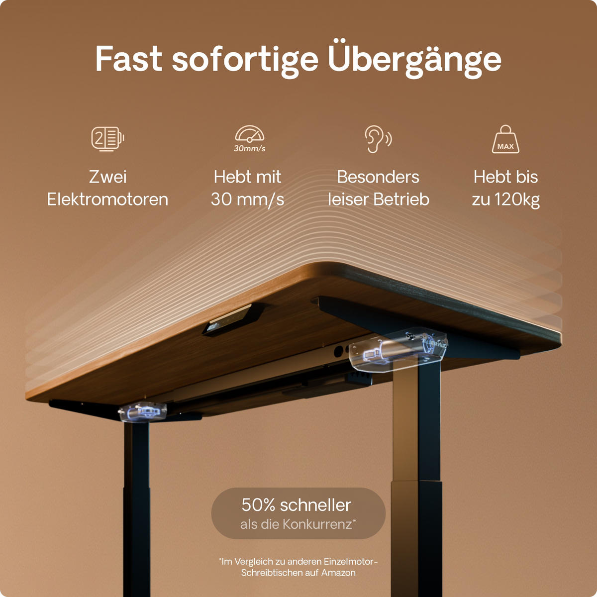 SCHREIBTISCH Elektrisch Höhenverstellbarer HomeOne 160x80cm Schwarz/Walnuss mit Memory-Funktion, Anti-Kollisions Technologie - Walnussfarben/Schwarz, Holzwerkstoff (80/160/72cm) - Desktronic