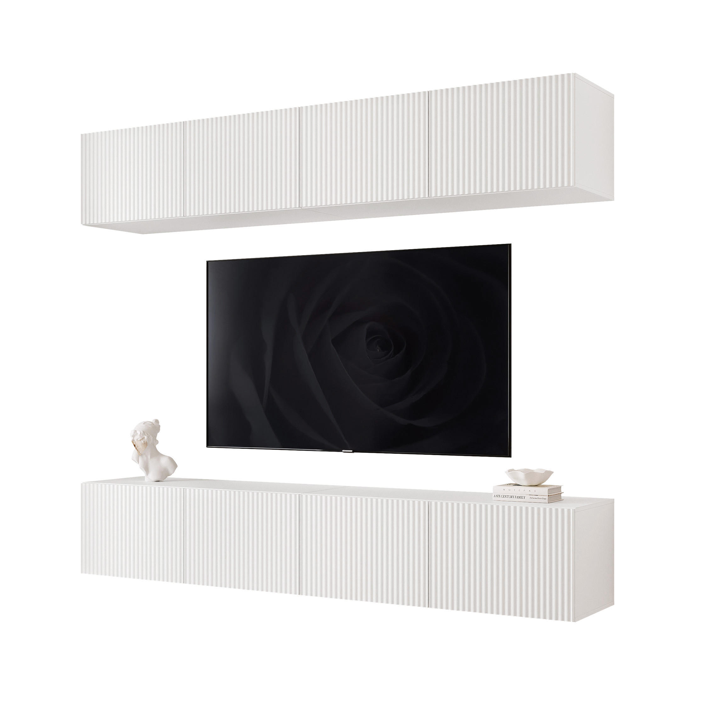 WOHNWAND ANGEL II Mattweiß hängend mit LED-Beleuchtung 200 cm - Weiß, Holzwerkstoff (200/36/40cm) - Idohome