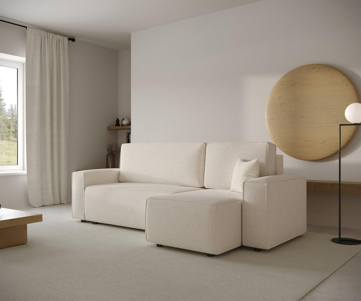 ECKSOFA Copertino Creme beidseitig montierbar - Creme/Schwarz, Kunststoff/Textil (244/145cm) - Selsey