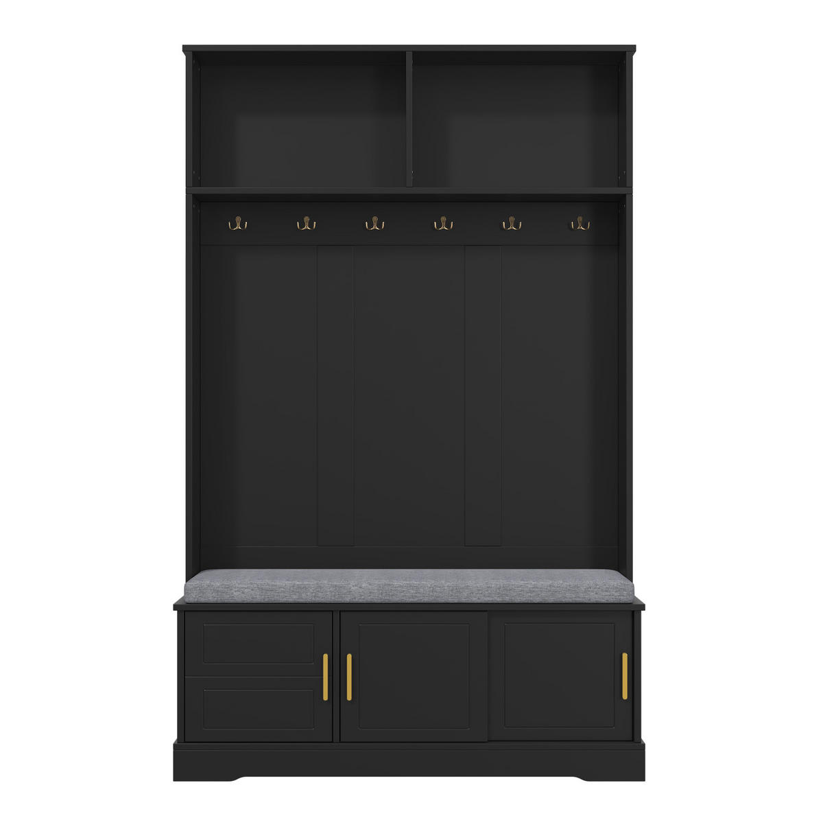 STANDGARDEROBE 120/40/191 cm in Schwarz mit 6 Haken, Sitzbank und Schuhablage - Schwarz, Holzwerkstoff (40/191/120cm) - BEAOK
