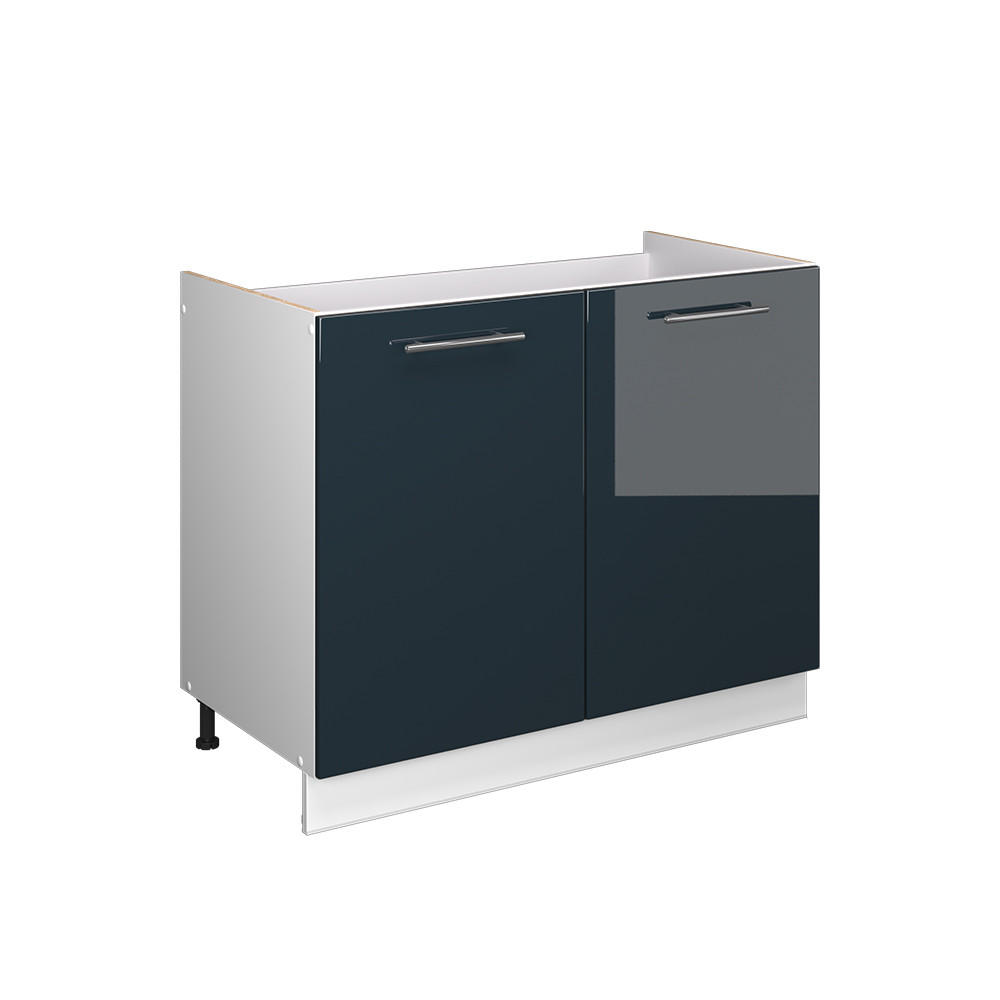 SPÜLENUNTERSCHRANK Fame-Line, Dunkelblau Hochglanz/Weiß, 100 cm ohne Arbeitsplatte - Weiß/Dunkelblau, Holzwerkstoff (100/82/51.6cm) - Vicco