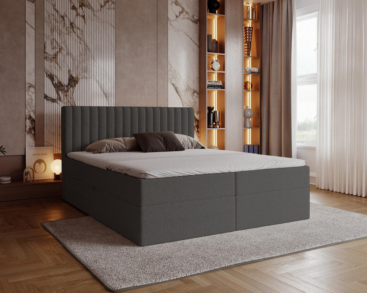 BOXSPRINGBETT Boucle 200x200 Daliro mit Bettkasten, Matratze H3, Dunkelgrau - Dunkelgrau, Holz/Textil (200/200cm) - Emporius