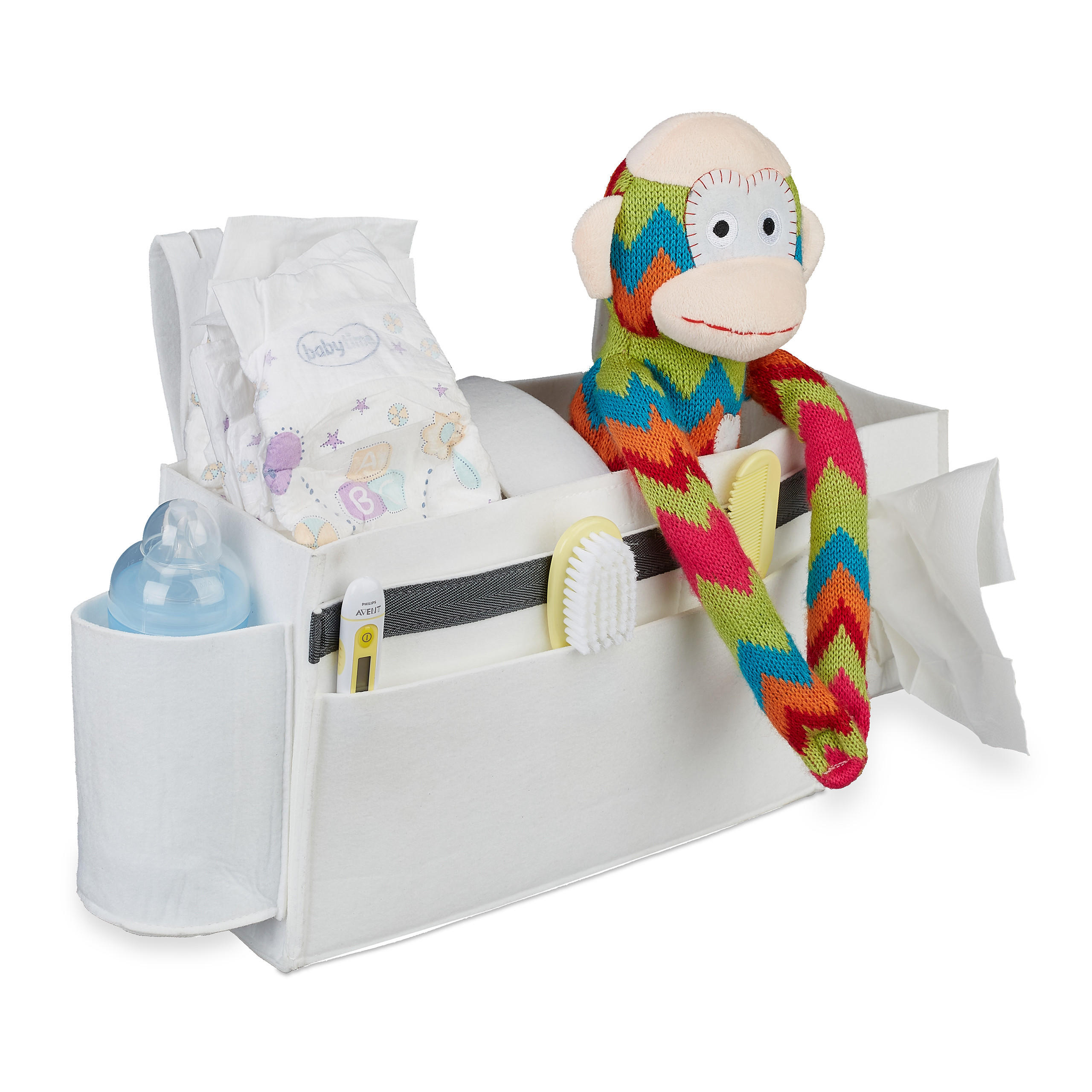 BETTTASCHE Weiß Filz 8 Fächer 23x43x11 cm - Weiß, Textil - Relaxdays