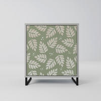 SIDEBOARD LEAVES ON GREEN, Grau, 57,5x42x67,5 cm, Schwarze Metall-Rahmenfüße - Multicolor/Schwarz, Holzwerkstoff/Metall (57.5/67.5/42cm) - SpaceRebels