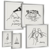 BILDER SET 5er Set - 50x50 cm & 20x30 cm & 40x60 cm Silberner Rahmen - Minimalistische Boho-Muster - Silberfarben, Kunststoff (40/60cm) - TULUP