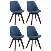 STUHL 4er Set Stoff blau - Blau/Walnussfarben, Holz/Textil (48/84/55cm) - CLP