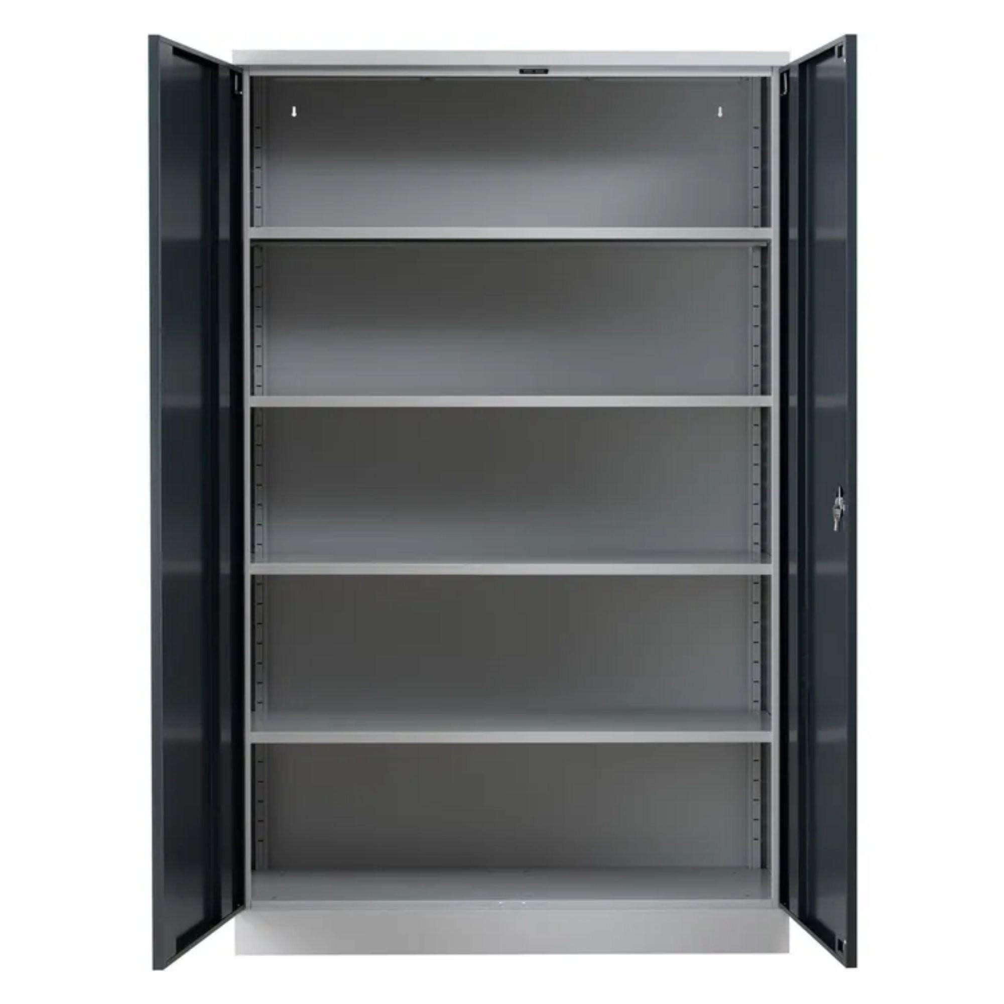 STAHLSCHRANK Bee mit 8 lackierten Fachböden 195x120x42 cm Korpusfarbe Lichtgrau Frontfarbe Anthrazit - Anthrazit, Metall (120/195/42cm)