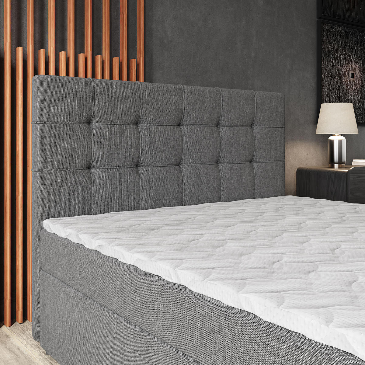 BOXBETT PALMA 160x200 cm mit Matratze und Topper - Hellgrau - Hellgrau, Holz (160/200cm) - MASSENO