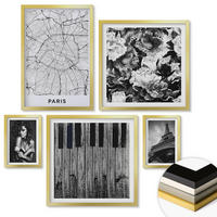WANDBILDER 5er Set - 50x50 cm & 20x30 cm & 40x60 cm Goldrahmen - Porträt einer Frau mit einer Eiffel-Rose - Goldfarben, Kunststoff (40/60cm) - ArtPrintCave