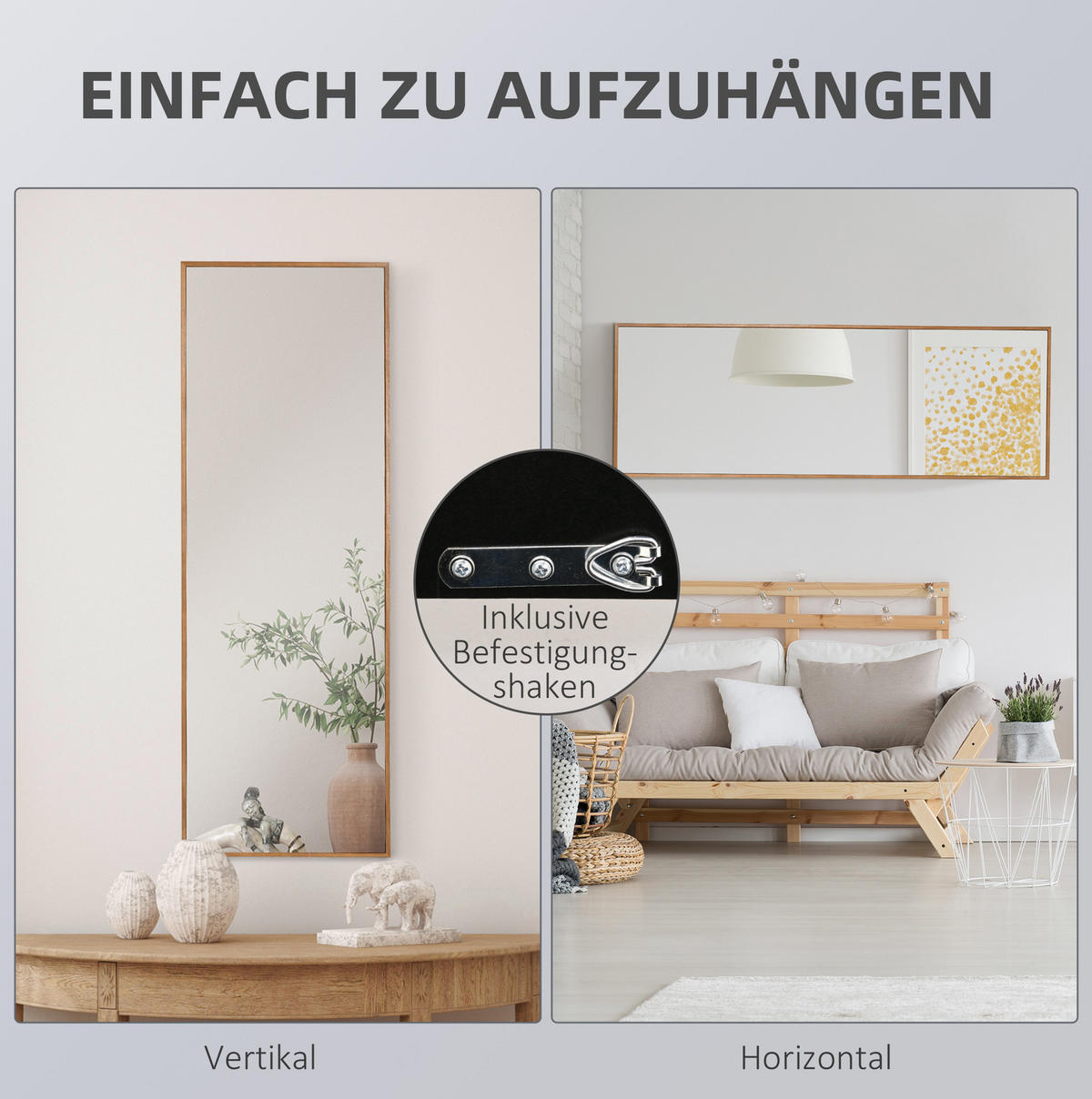 WANDSPIEGEL 45/3/125 cm Natur aus Holz mit Wandmontage - Naturfarben, Holz (48/125/45cm) - OKWISH