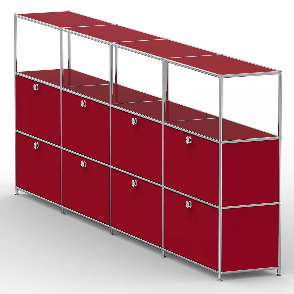 HOCHSCHRANK, 4 offene Fächer, 8 Klappen, Breite 302 cm, Rubinrot - Chromfarben/Silberfarben, Metall (40/118/302.2cm) - Versee
