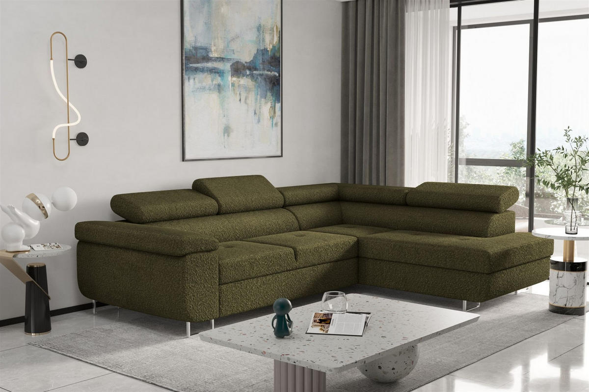 ECKSOFA Jade Mit Schlaffunktion - Grün, Holzwerkstoff/Textil (275/202cm) - Fun Möbel