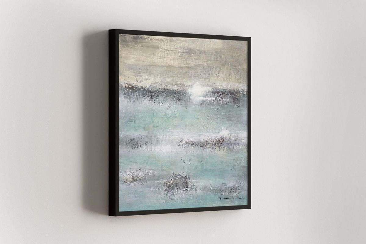 ACRYLBILD HANDGEMALT 80/80 cm - Beige/Petrol, Holz/Textil (80/80cm) - KUNSTLOFT