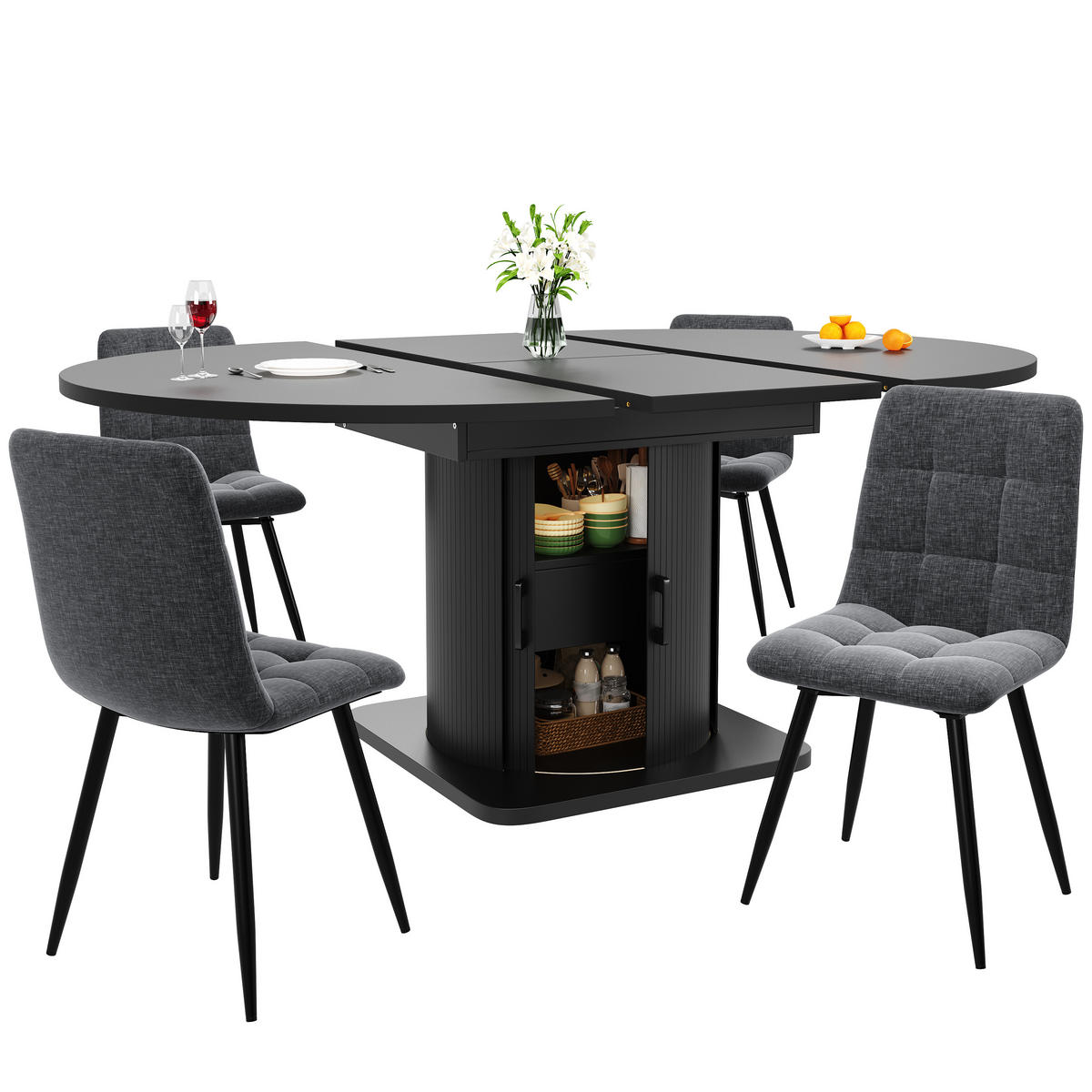 ESSTISCH Ausziehbar 118-158Cm Rund Oval Schubladen Schwarz - Schwarz, Holzwerkstoff (118/118/76cm) - FLIEKS