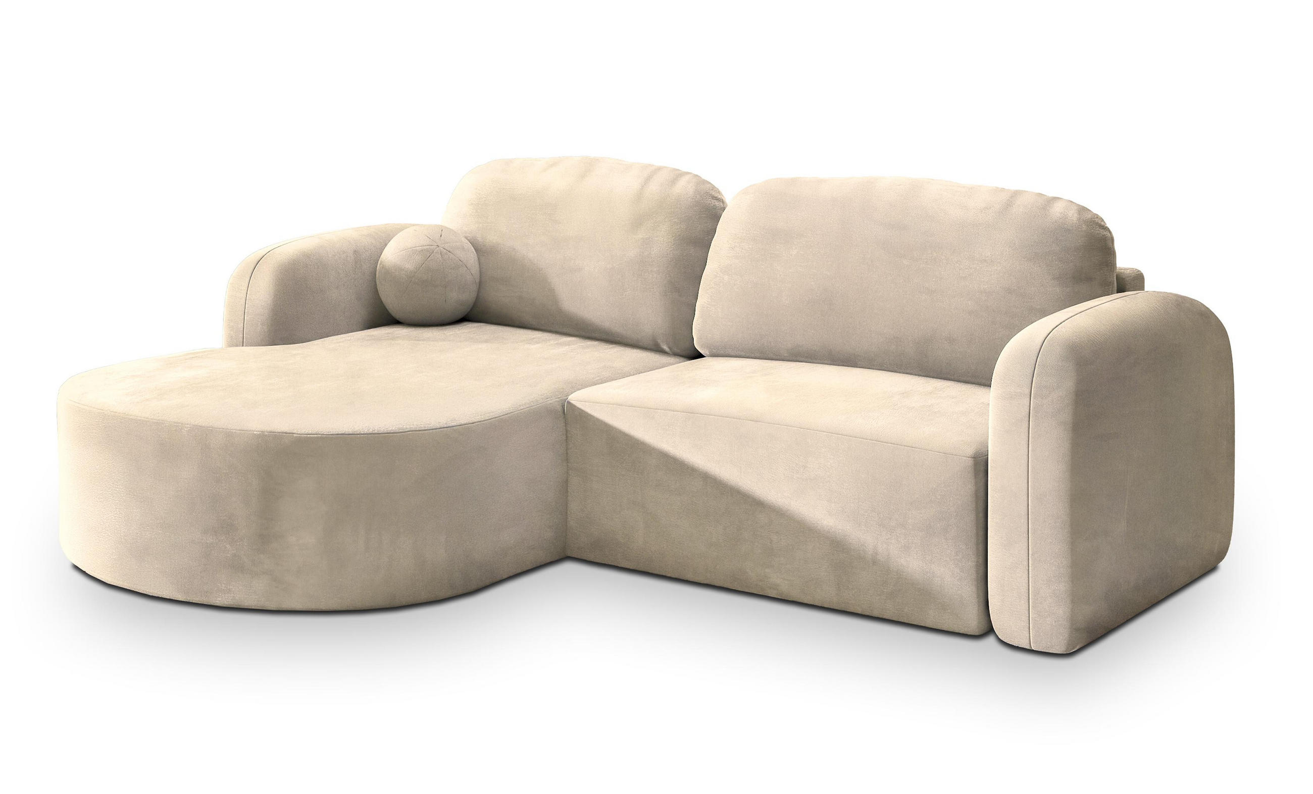 ECKSOFA AMILIA M L-S Creme Velours-Stoff mit Schlaffunktion - Creme, Holz (263/174cm) - MASSENO