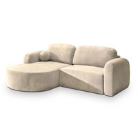 ECKSOFA AMILIA M L-S Creme Velours-Stoff mit Schlaffunktion - Creme, Holz (263/174cm) - MASSENO