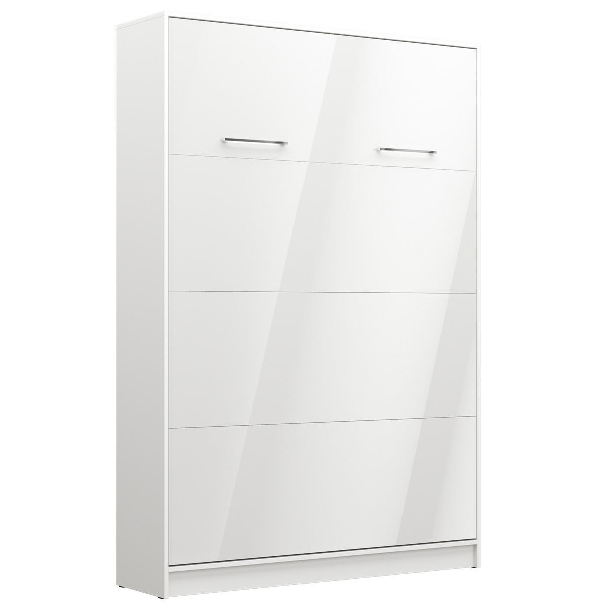 SCHRANKBETT Wandklappbett vertikal VB 140x200 - Weiß Hochglanz (Fronten) - Weiß Hochglanz, Holzwerkstoff (140/200cm) - QMM TraumMöbel