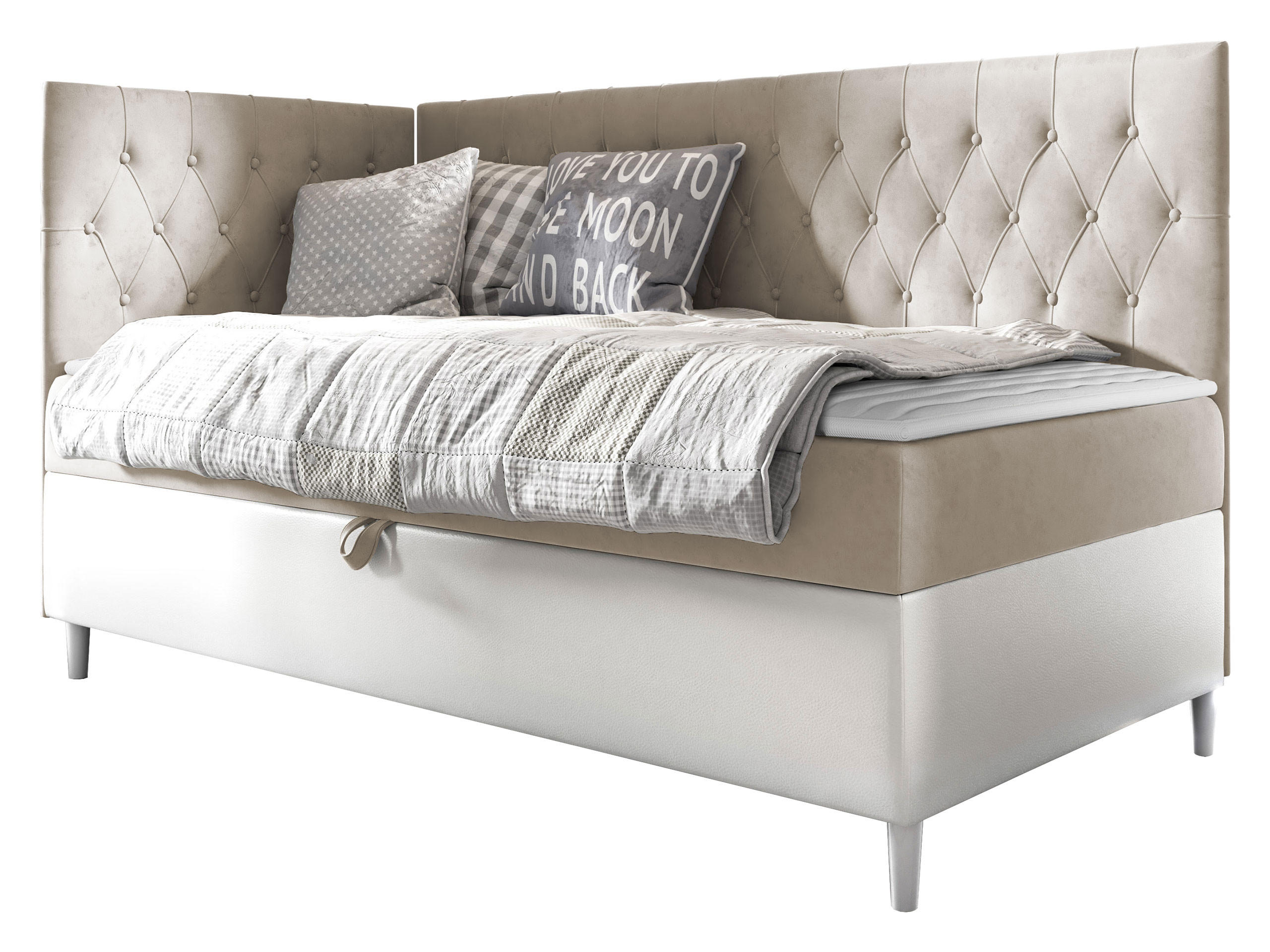 BOXBETT Filip Junior 3, Seite zum Öffnen des Bettkastens: Links - Creme/Weiß, Holz (80/200cm) - MIRJAN24