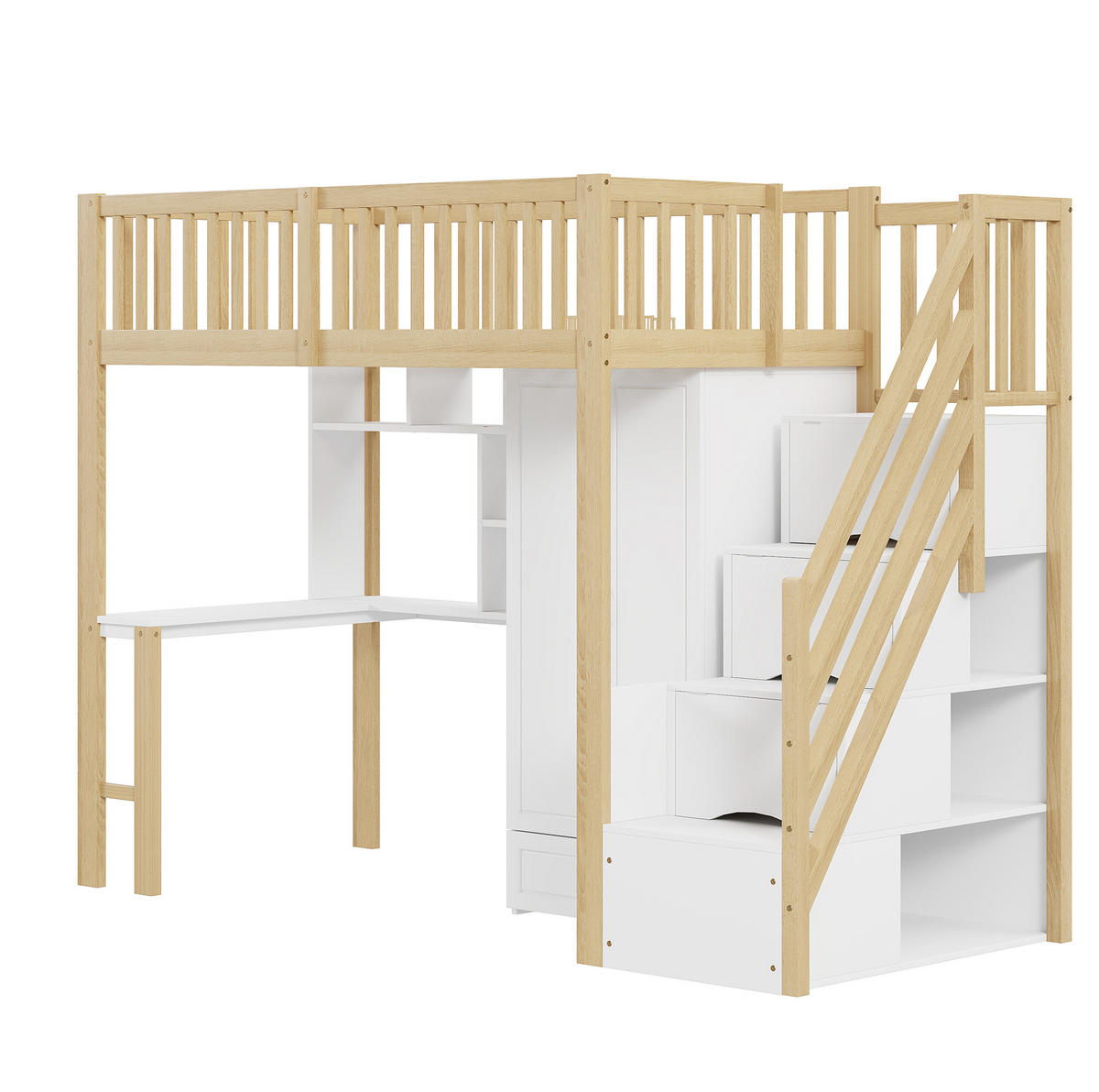HOCHBETT 90/200 cm Naturholz mit Kleiderschrank und Tisch - Naturfarben, Holz (90/200cm) - OKWISH