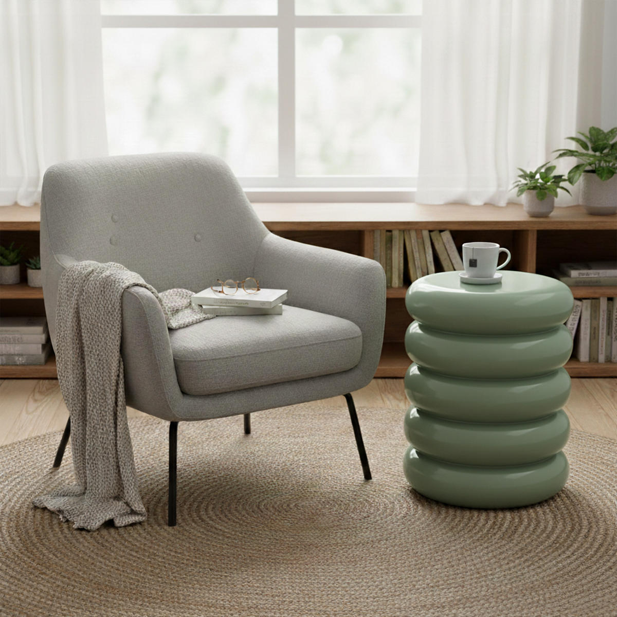 STRANSKA miza - zelena, kovina (31/31/45cm) - Relaxdays