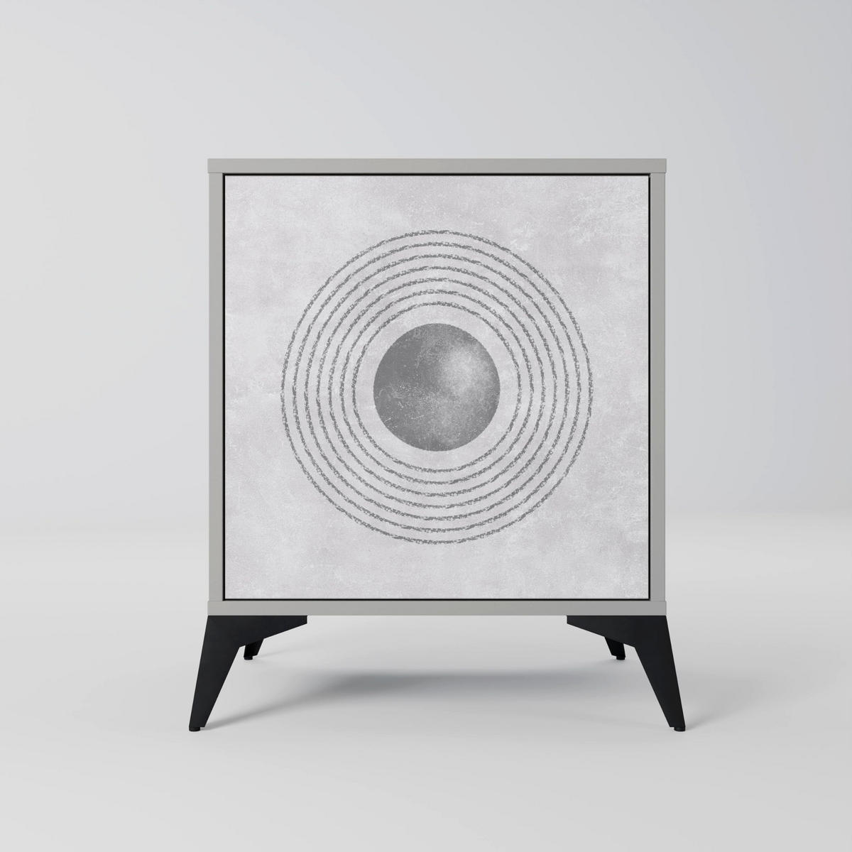 SIDEBOARD SOLID CIRCLES, Grau, 57,5x42x70,5 cm, Schwarze Metall-Sternfüße - Multicolor/Schwarz, Holzwerkstoff/Metall (57.5/70.5/42cm) - SpaceRebels