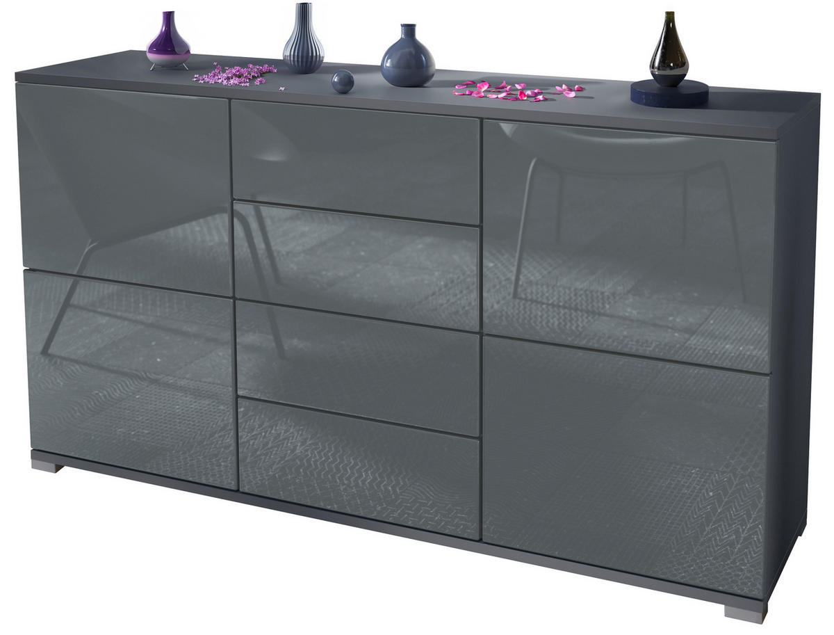 SIDEBOARD Rova Grau Hochglanz - Grau, Holzwerkstoff (138.5/75.5/35cm) - Vladon