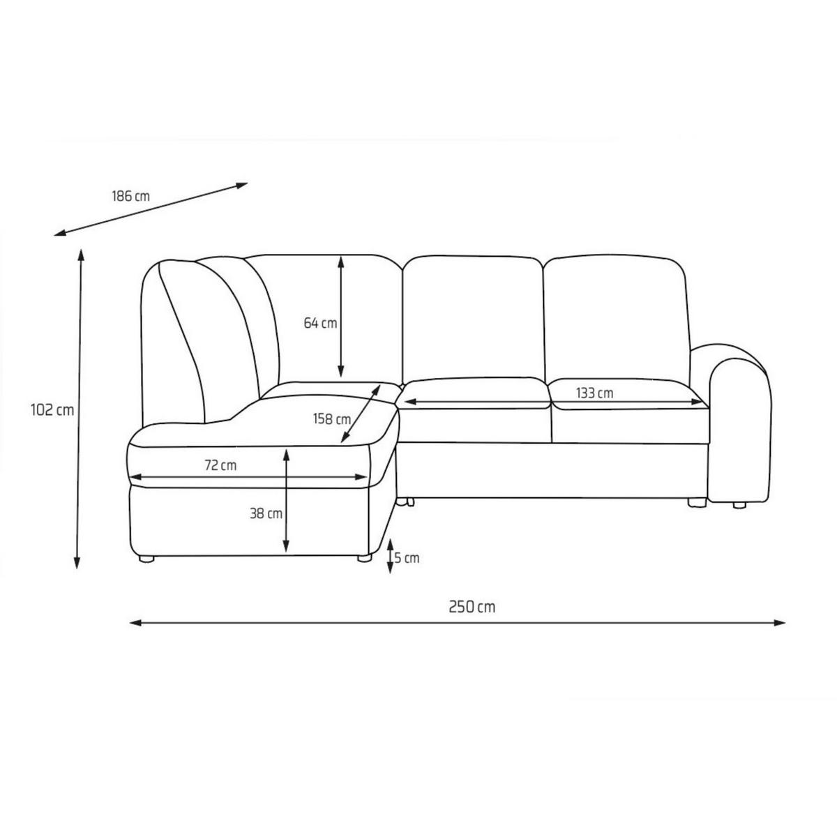 ECKSOFA VIBE L Links mit Schlaffunktion 129x205 Chenille Bordeaux - Bordeaux/Schwarz, Holz/Kunststoff (186/250cm) - Muffo
