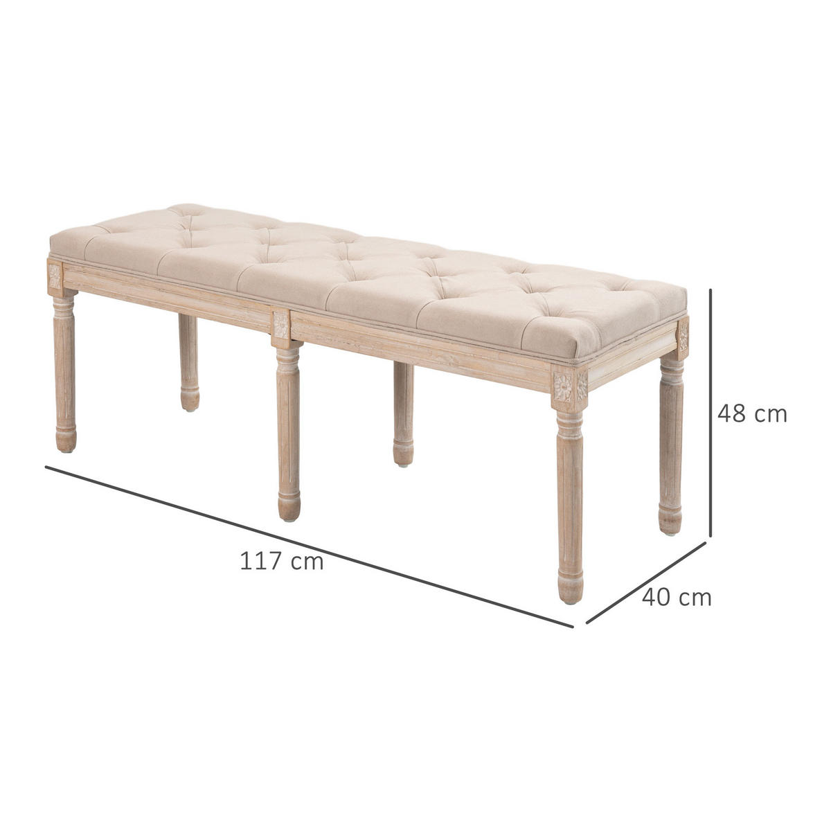 VINTAGE Bettbank, bis 120 kg Belastbar, Beige - Beige, Kunststoff (40/48/117cm) - HOMCOM