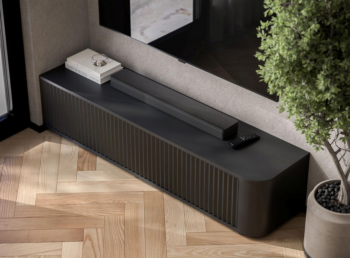 TV stolek Aurora černý matný 140 cm s nízkými nožkami - černá, kompozitní dřevo (140/31/35cm) - Meble Lindner