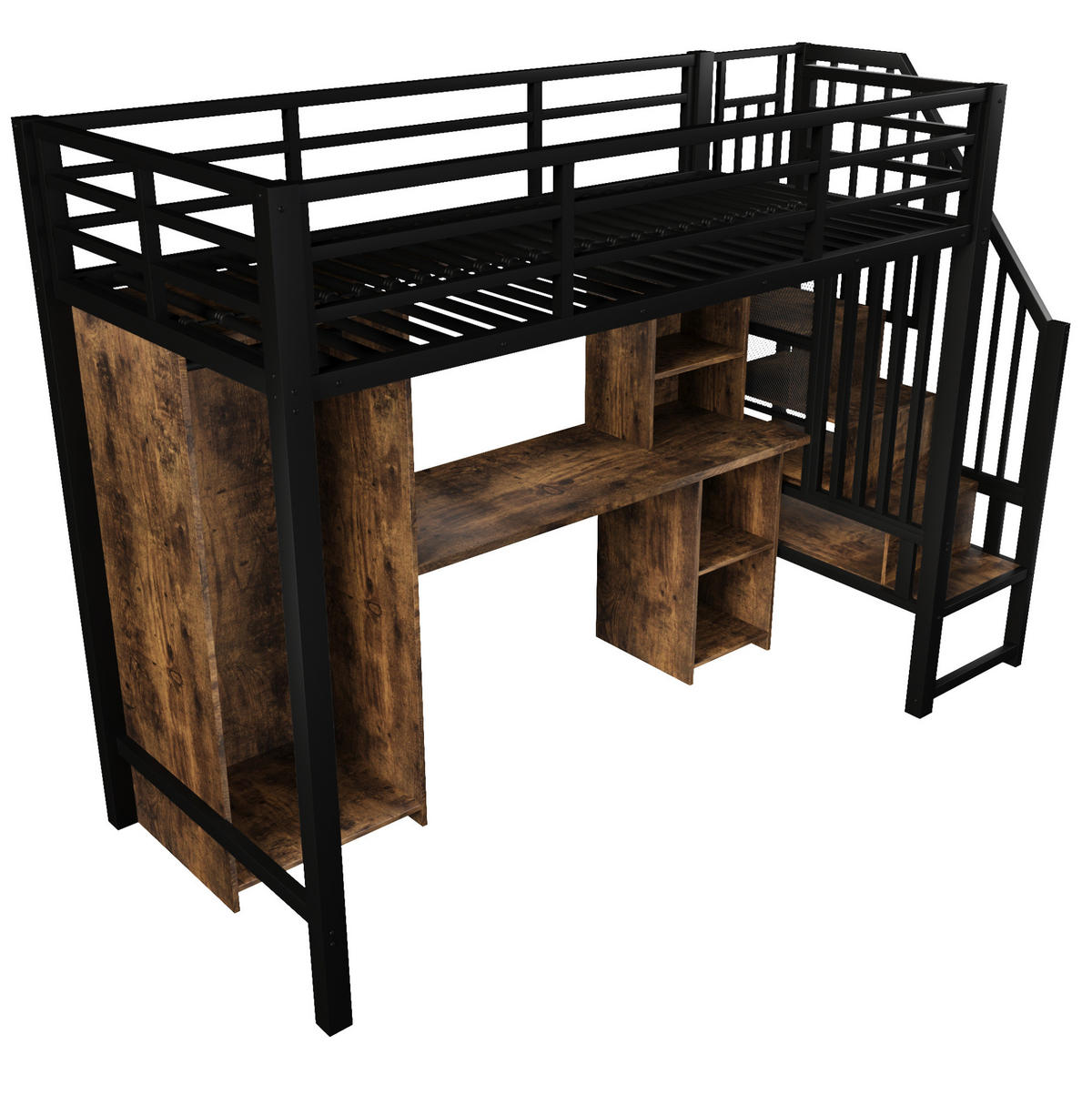 HOCHBETT 90/200 cm in Schwarz mit Kleiderschrank, Schreibtisch und Stauraum - Schwarz, Metall (90/200cm) - Flora Grace