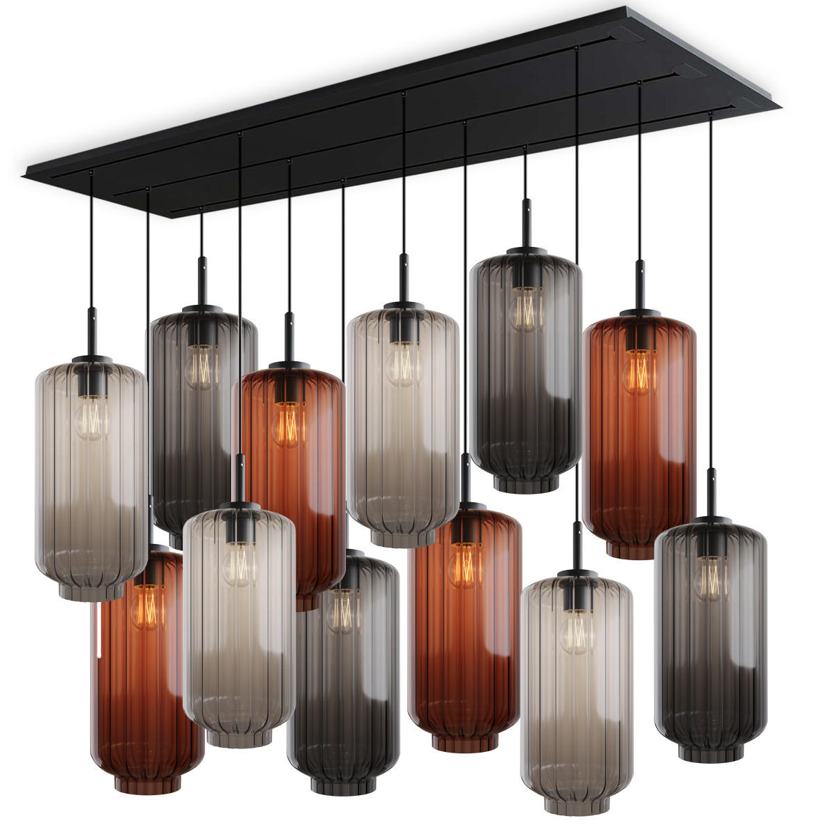 HÄNGELEUCHTE Velo 12-flammig Mehrfarbig Ø 18cm - Multicolor/Schwarz, Glas (18/18/33cm) - s.luce
