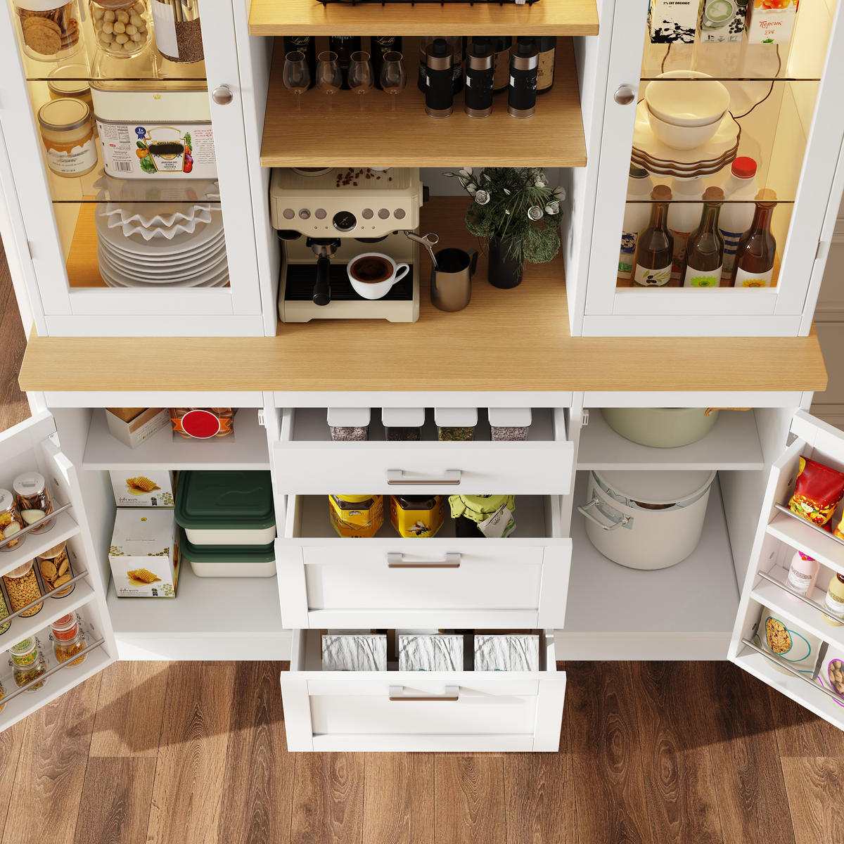 KÜCHENSCHRANK LED App 185x140x40Cm Arbeitsplatte - Weiß, Holzwerkstoff (140/185/40cm) - FLIEKS
