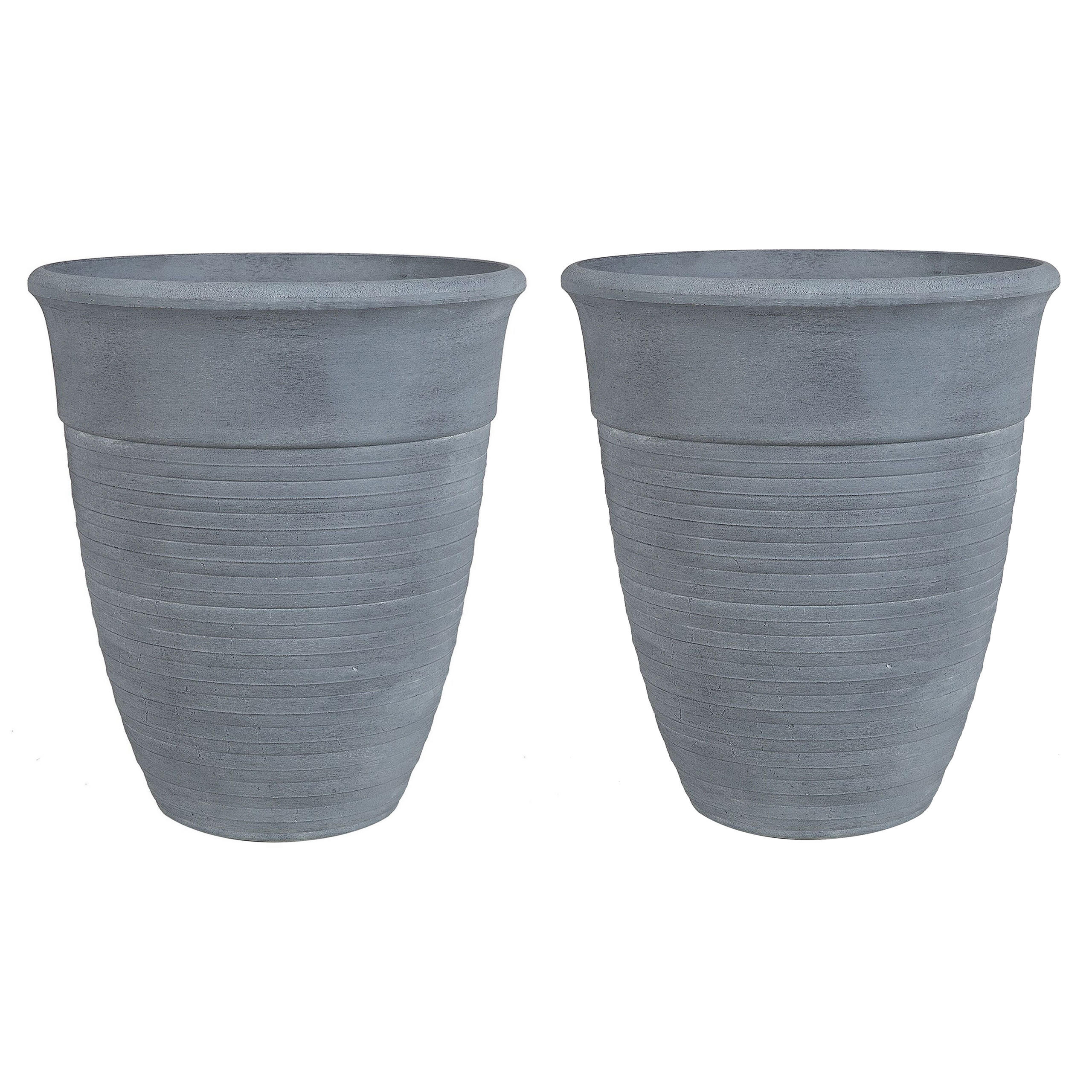 BLUMENTOPF 2er-Set grau rund 43/43/49 cm Katalima - Grau, Stein (49cm) - Beliani