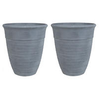 BLUMENTOPF 2er-Set grau rund 43/43/49 cm Katalima - Grau, Stein (49cm) - Beliani