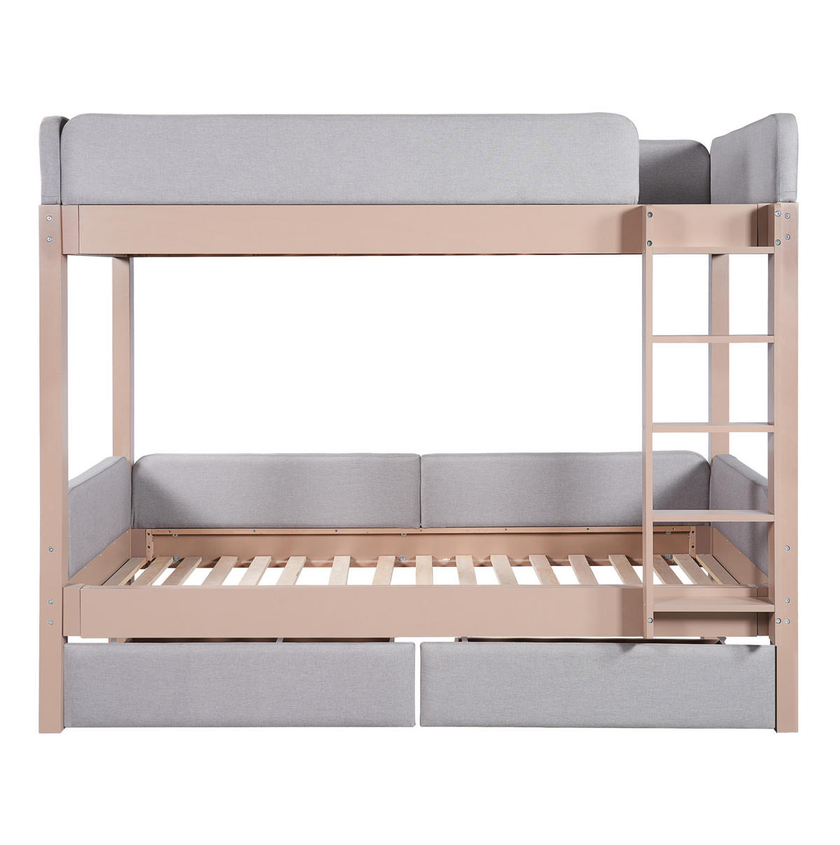ETAGENBETT 90/200 cm in Grau/Natur mit 2 Schubladen und gerader Treppe - Grau, Holz (90/200cm) - OKMYHOME