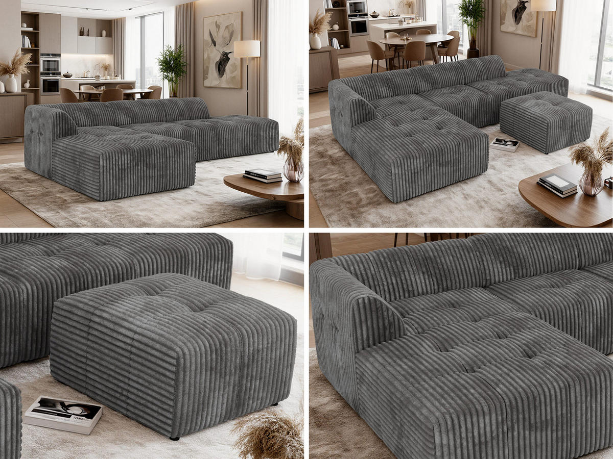 ROHOVÁ SEDAČKA GRIDA 4M L Šedá Manšestr - Vlevo - šedá/černá, textil/plast (335/176cm) - MKS