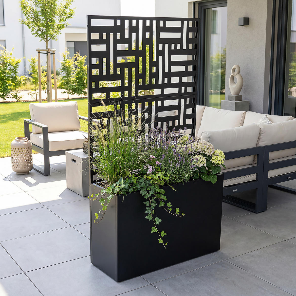 BLUMENKASTEN mit Trennwand Bernalda - Schwarz, Metall (83/146/31cm) - casa.pro