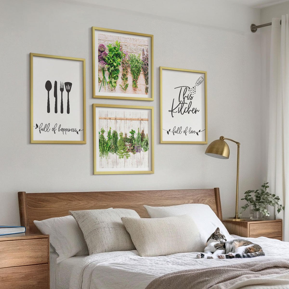 WANDBILDER 4er Set - 50x50 cm & 40x60 cm Goldrahmen - Küchenkräuterpflanzen Beschriftungen - Goldfarben, Kunststoff (50/50cm) - ArtPrintCave