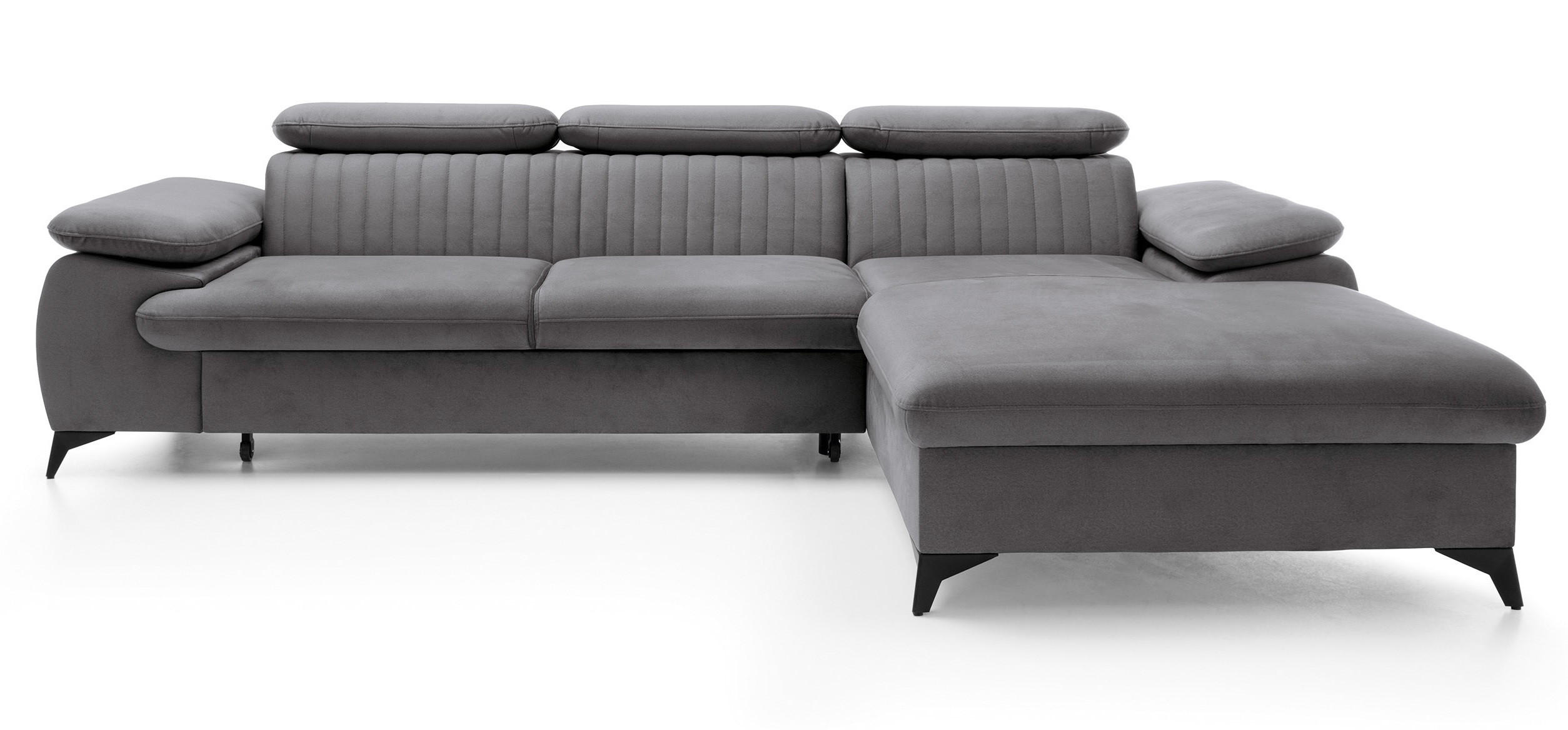 ECKSOFA 280 cm Xanto M, Schlaffunktion, verstellbaren Kopfstützen, Rechts, Dunkelgrau - Dunkelgrau, Holz (193/280cm) - Emporius